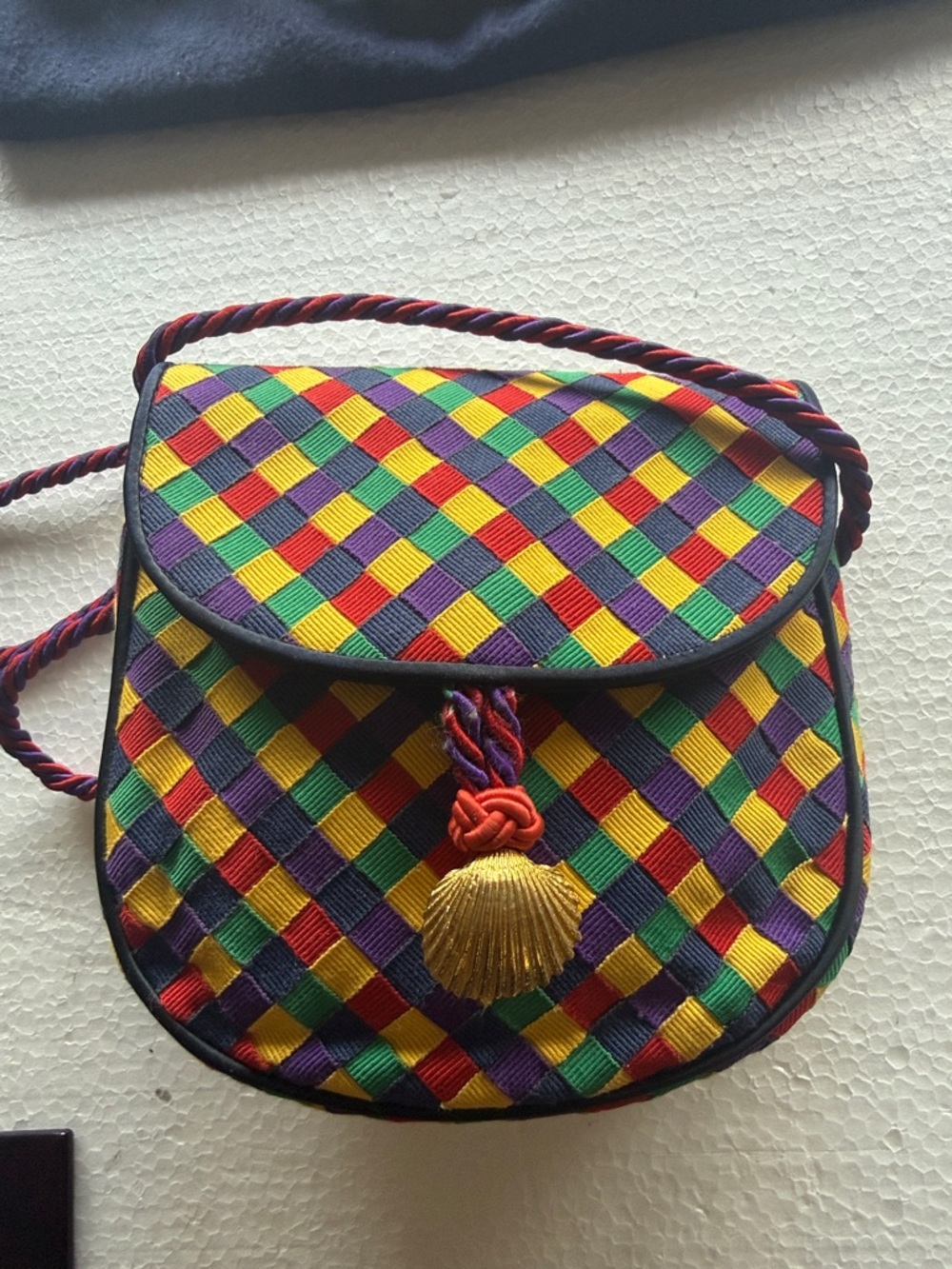 Vintage Bottega Veneta woven grosgrian ribbon colorful small flap bag with cord - Picture 3 of 13